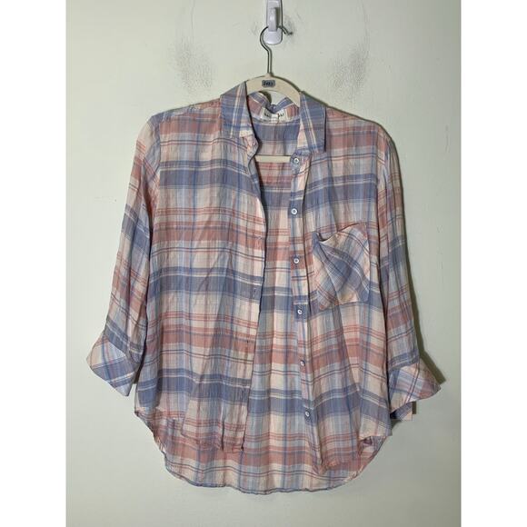 Bella Dahl Blue Pink Plaid Button Up Long Sleeve Sz XS - Picture 1 of 2